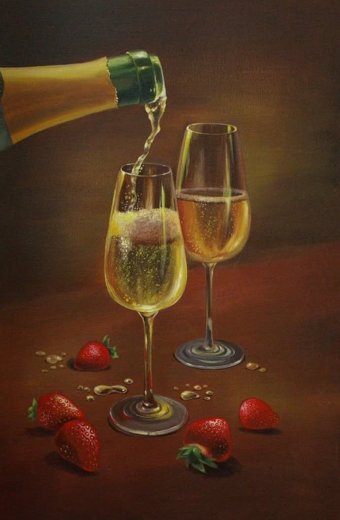 Brindis Dorado, pintura original acrílico sobre lienzo de 40 x 60 cm, creada en Valencia, Spain.