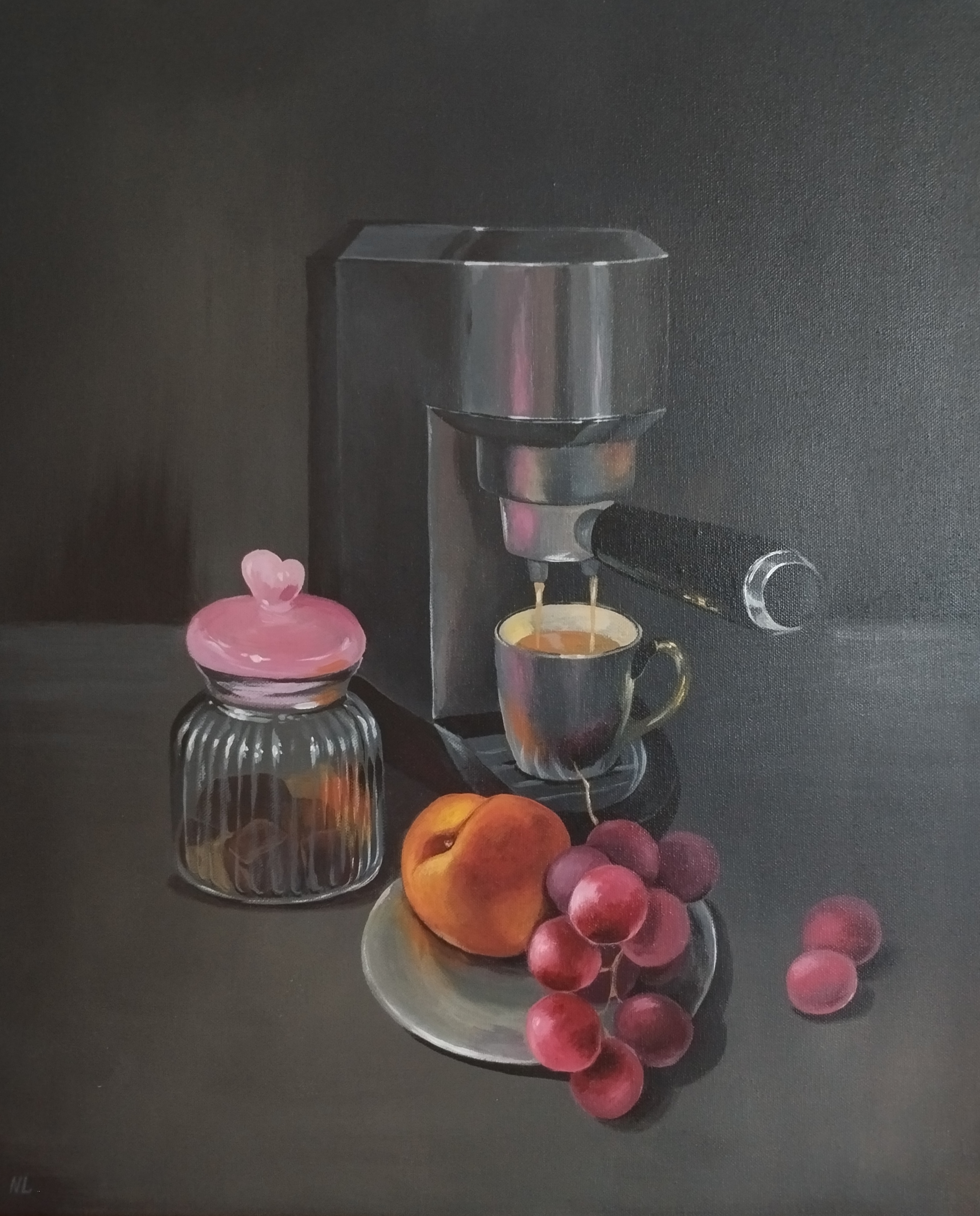 Café nocturno, pintura original acrílico sobre lienzo de 50 x 60 cm, creada en Valencia, Spain.