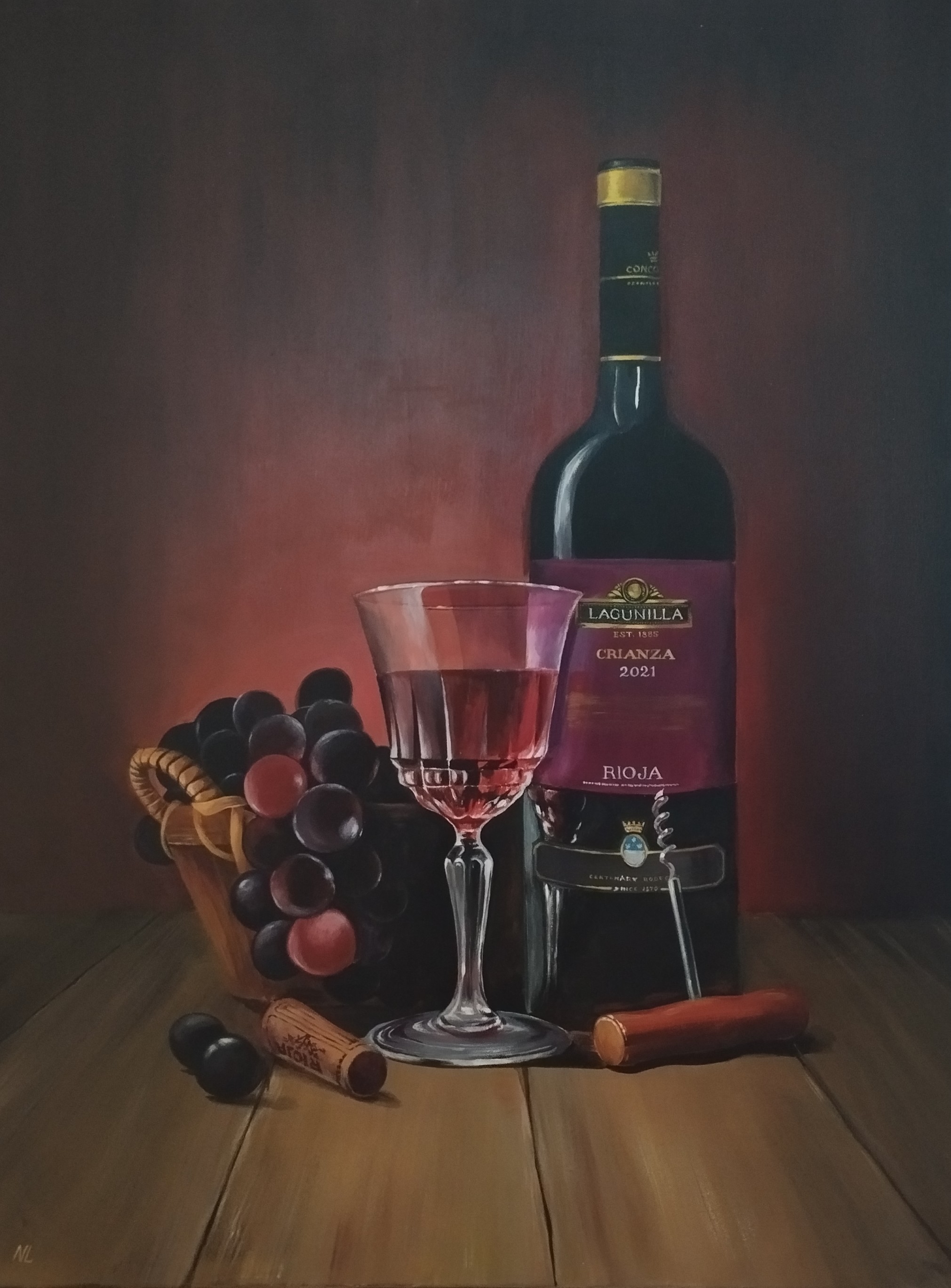 Copa de Rioja, pintura original acrílico sobre lienzo de 60 x 80 cm, creada en Valencia, Spain.