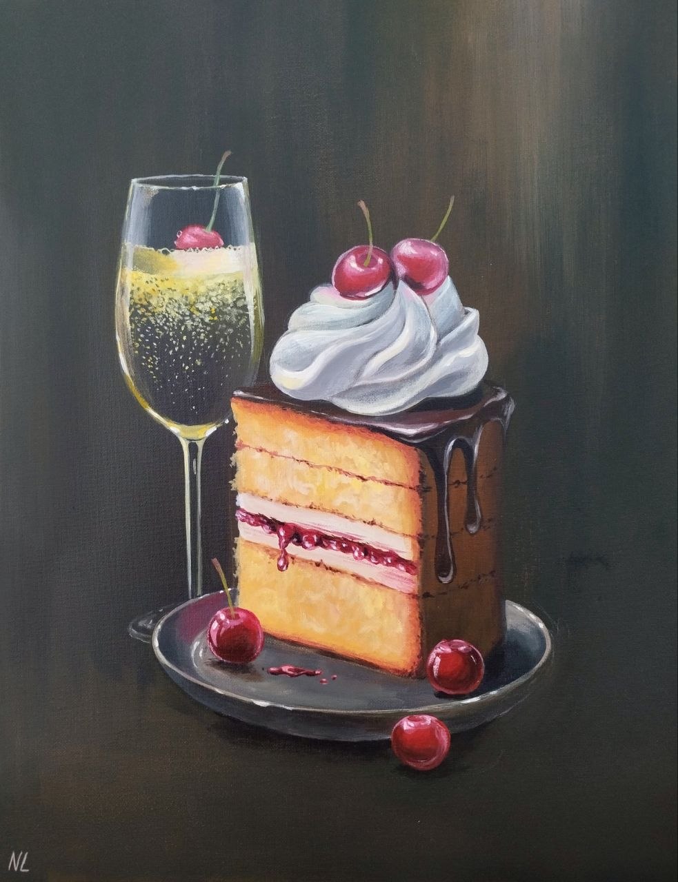 Dulce Celebración, pintura original acrílico sobre lienzo de 40 x 50 cm, creada en Valencia, Spain.