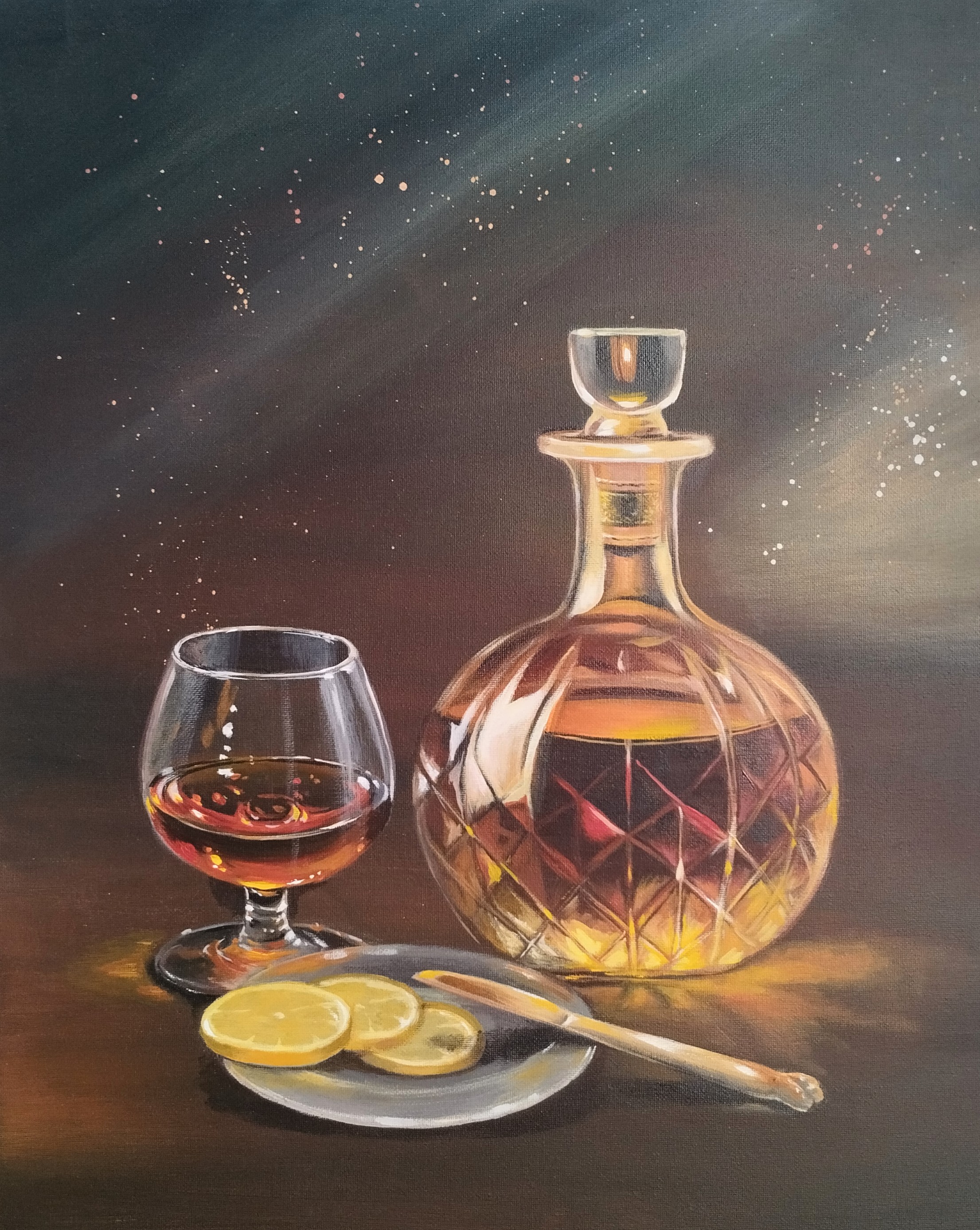 Amber Night, original acrylic on canvas painting, 40 x 50 cm, created in Valencia, Spain.