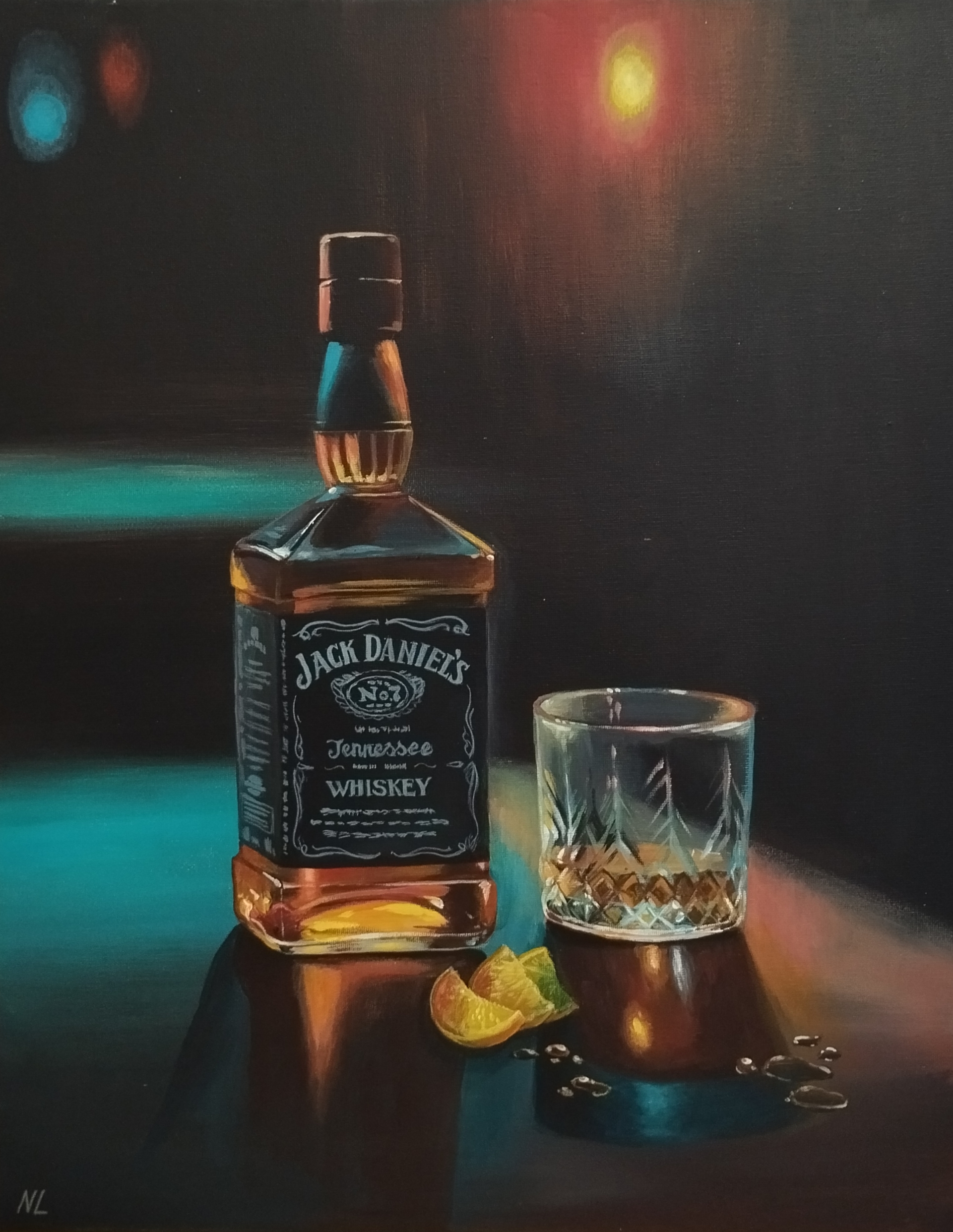 Noche de Whisky, pintura original acrílico sobre lienzo de 40 x 50 cm, creada en Valencia, Spain.