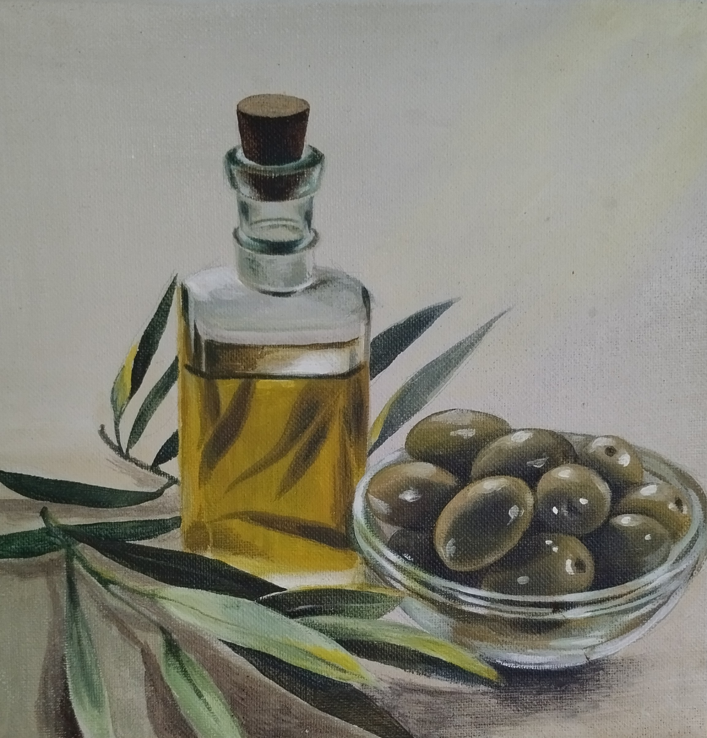 Oro de Oliva, pintura original acrílico sobre lienzo de 25 x 25 cm, creada en Valencia, Spain.