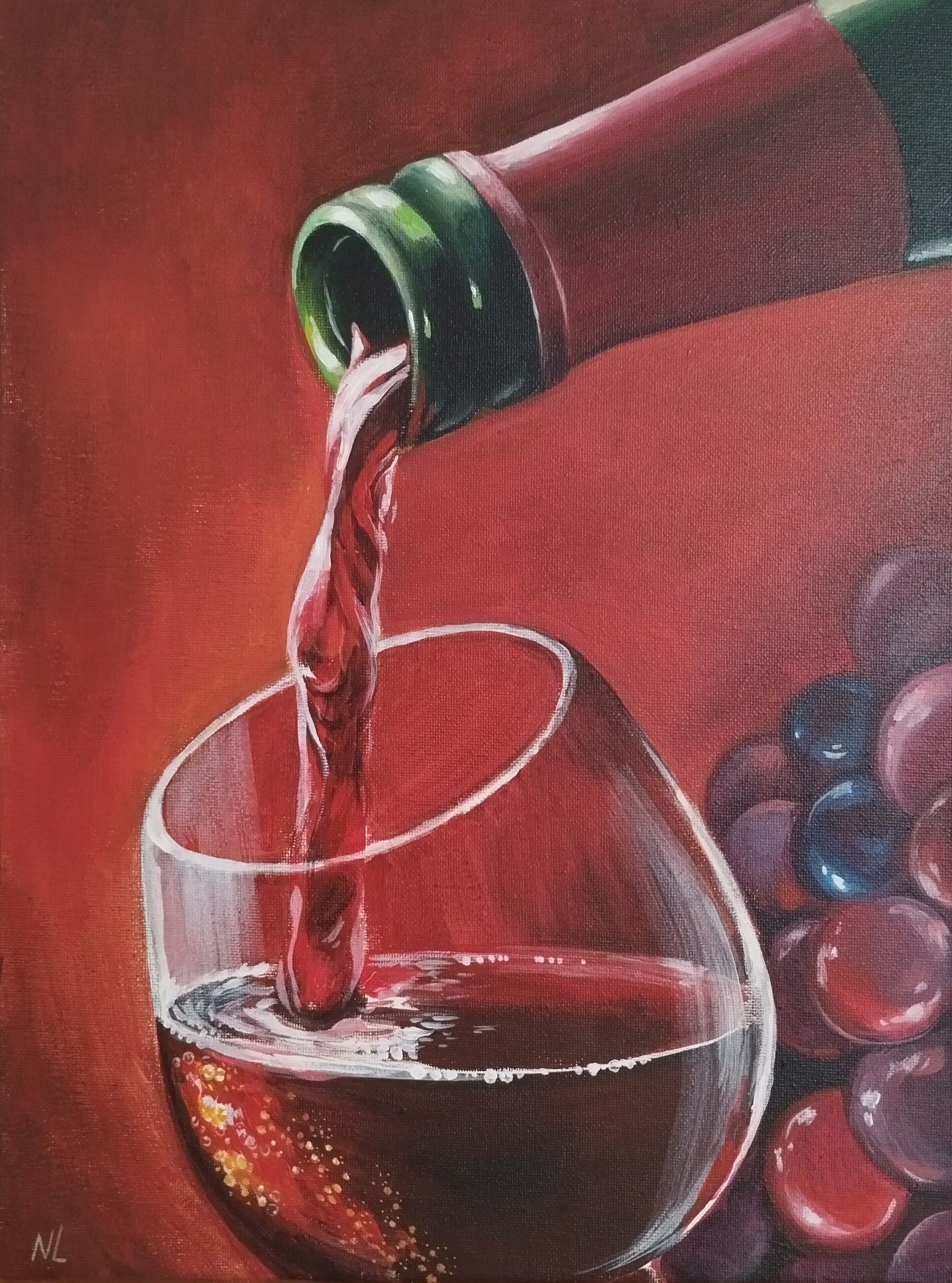 Rojo en la Copa, pintura original acrílico sobre lienzo de 30 x 40 cm, creada en Valencia, Spain.