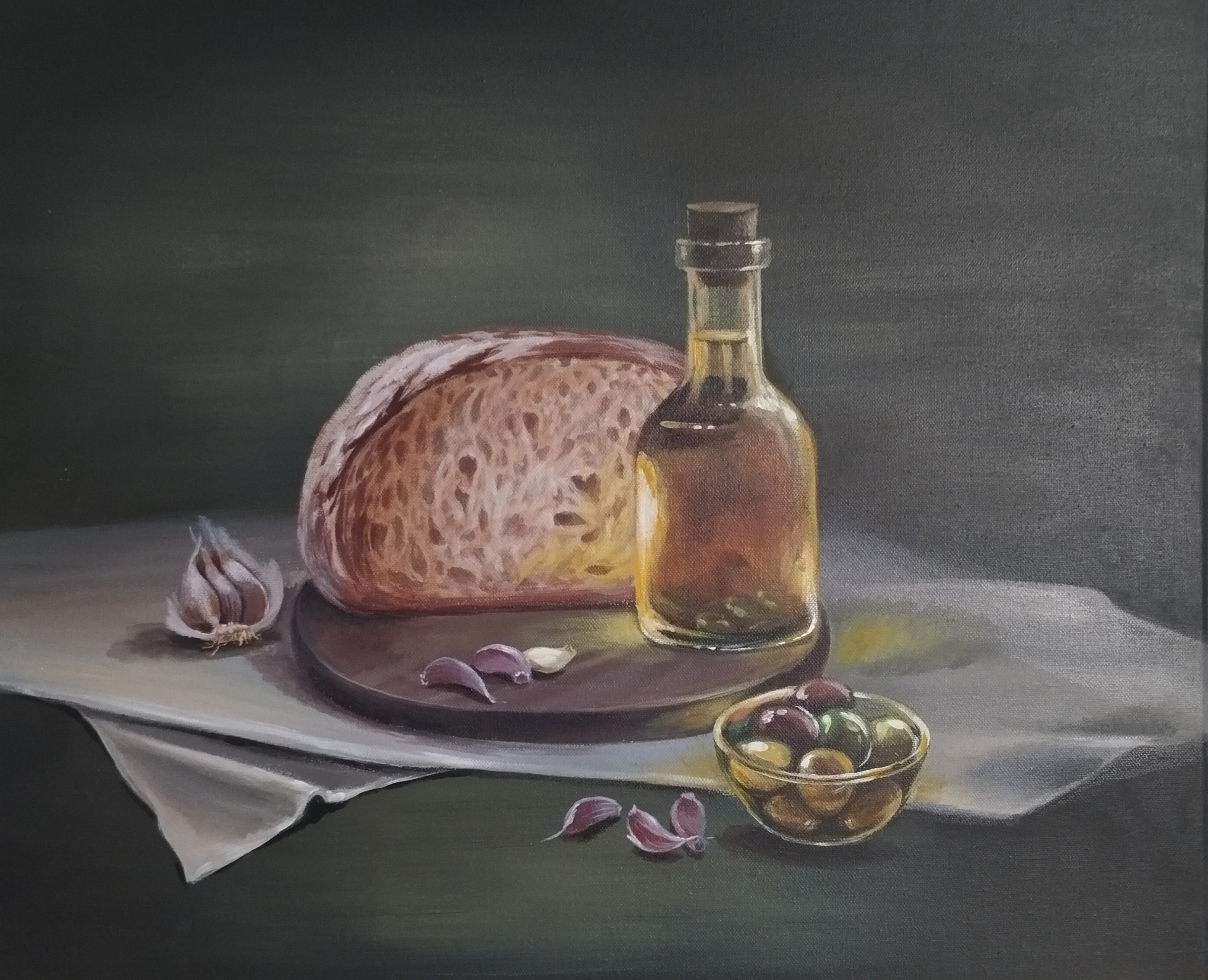 Sabores del Mediterráneo, pintura original acrílico sobre lienzo de 60 x 50 cm, creada en Valencia, Spain.
