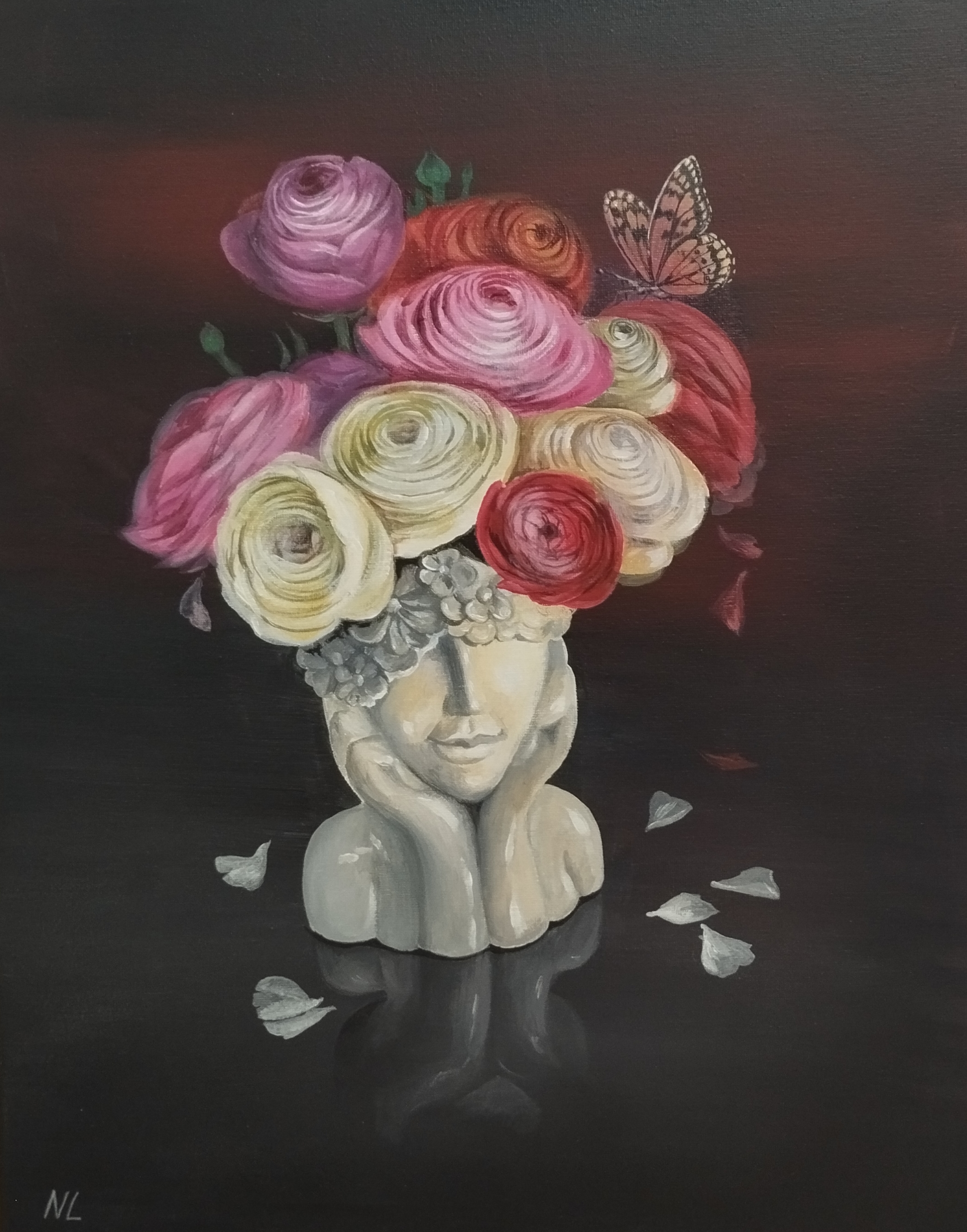 Sueño Floral, pintura original acrílico sobre lienzo de 40 x 50 cm, creada en Valencia, Spain.